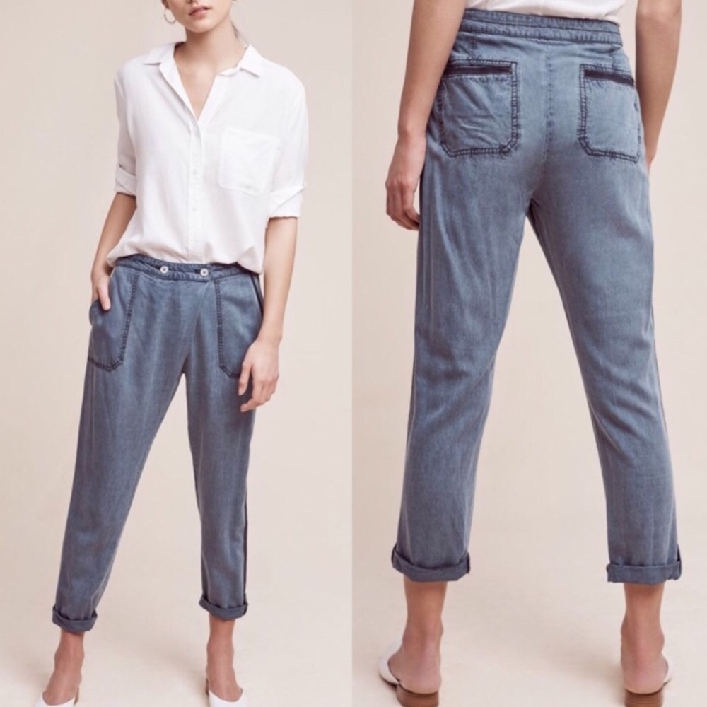 Anthropologie Bradley Chambray Trousers by Hei Hei